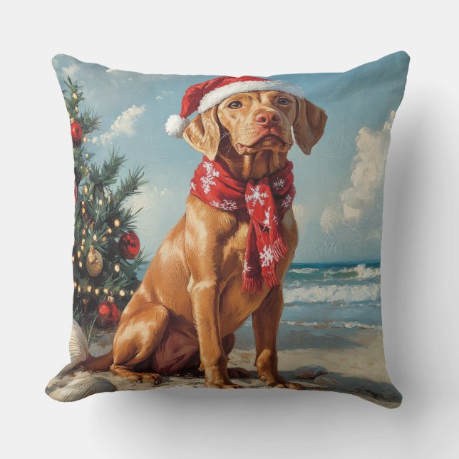 Vizsla Dog Christmas  Beach Kussen (Voorkant)