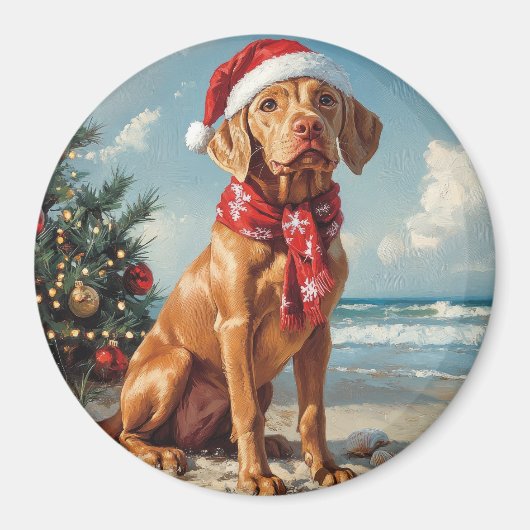 Vizsla Dog Christmas  Beach Magneet (Voorkant)
