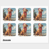 Vizsla Dog Christmas  Beach Vierkante Sticker (Vel)