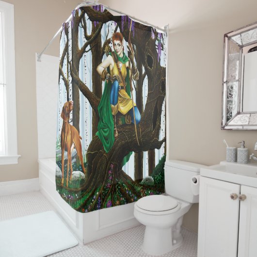 Vizsla Dog Elf Forest Douchegordijn (In situ)