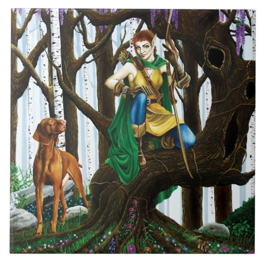 Vizsla Dog Elf Forest Tegeltje (Voorkant)