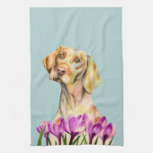 Vizsla Dog en Crocus Flower Waterverf Theedoek (Verticaal)