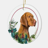 Vizsla Dog Evergreen Berry Wreath Keramisch Ornament (Links)