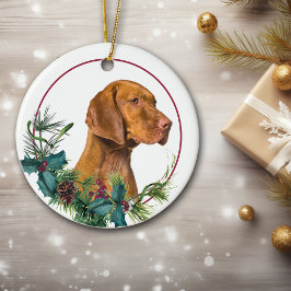 Vizsla Dog Evergreen Berry Wreath Keramisch Ornament