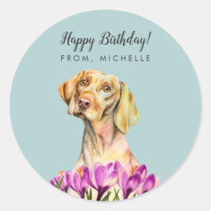 Vizsla Dog Flowers   Gefeliciteerd Ronde Sticker
