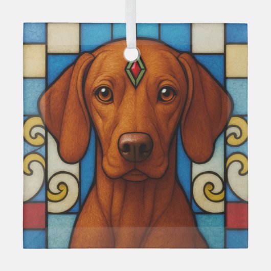 Vizsla Dog "Glas in lood" Glas Ornament (Voorkant)