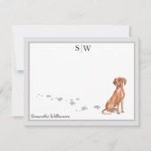 Vizsla Dog Gray Border Monogram Gepersonaliseerd Notitiekaartje (Voorkant)