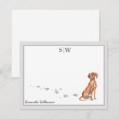 Vizsla Dog Gray Border Monogram Gepersonaliseerd Notitiekaartje (Voorkant / Achterkant)