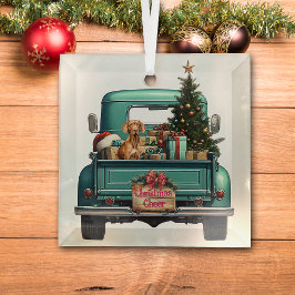 Vizsla Dog Retro Truck Kerstmis Glas Ornament