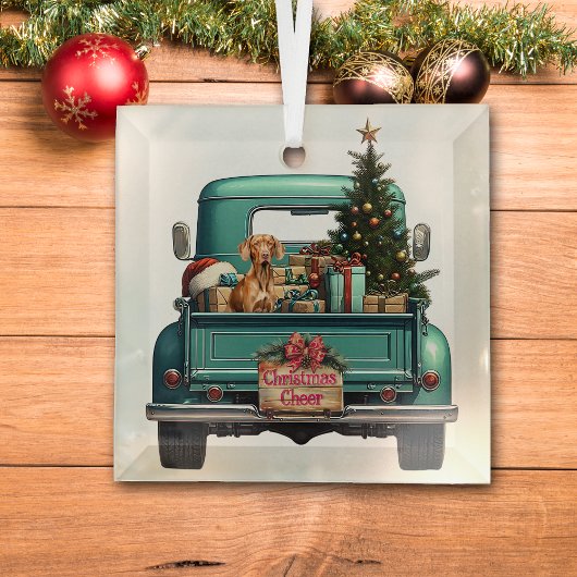 Vizsla Dog Retro Truck Kerstmis Glas Ornament