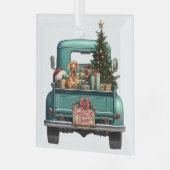 Vizsla Dog Retro Truck Kerstmis Glas Ornament (Voorkant links)