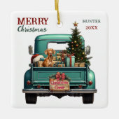 Vizsla Dog Retro Truck Kerstmis Keramisch Ornament (Voorkant)