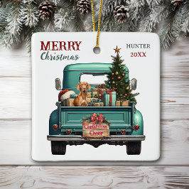 Vizsla Dog Retro Truck Kerstmis Keramisch Ornament