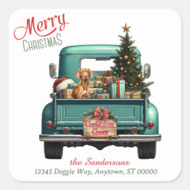 Vizsla Dog Retro Truck Kerstmis Vierkante Sticker