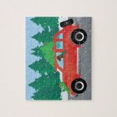 Vizsla Dog Rijden met een kerstauto Legpuzzel (Verticaal)