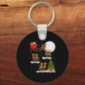 Vizsla Dog Santa Sleigh Flying Funny Magical Chris Sleutelhanger (Voorkant)