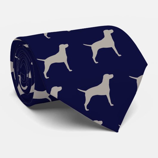 Vizsla Dog Silhouettes Pattern Midnight Blue Stropdas (Opgerold)