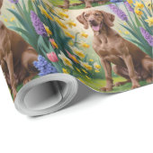Vizsla Dog Spring Flowers Schilderij Cadeaupapier (Rol Hoek)