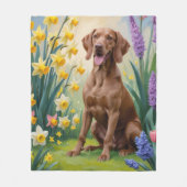 Vizsla Dog Spring Flowers Schilderij Fleece Deken (Voorkant)