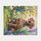 Vizsla Dog Spring Flowers Schilderij Fleece Deken (Voorkant (Horizontaal))