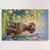 Vizsla Dog Spring Flowers Schilderij Legpuzzel (Horizontaal)