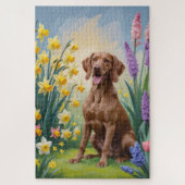 Vizsla Dog Spring Flowers Schilderij Legpuzzel (Verticaal)
