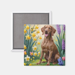 Vizsla Dog Spring Flowers Schilderij Magneet
