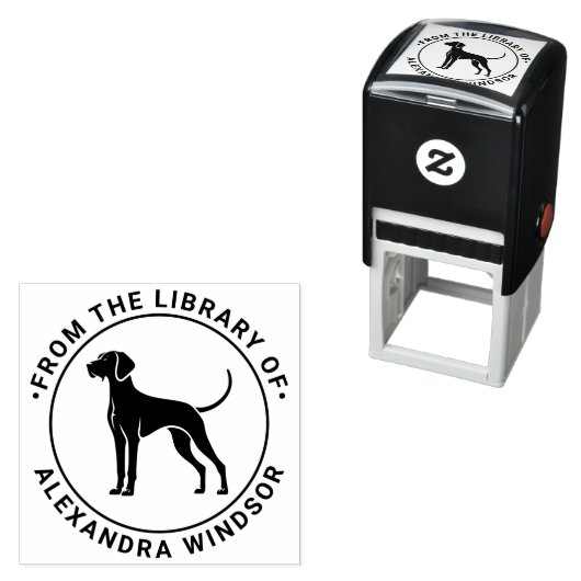 Vizsla Dog Standing Silh Library Boeknaam Zelfinktende Stempel (In situ)