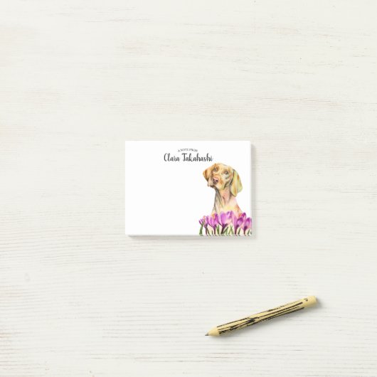 Vizsla Dog Violet Flower | Jouw namen toevoegen Post-it® Notes (Op bureau)