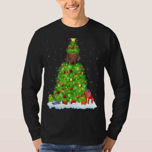 Vizsla Dog Xmas Lighting Tree T-shirt (Voorkant)