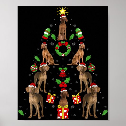 Vizsla Dog Xmas Lighting Tree Vizsla Christmas V N Poster (Voorkant)