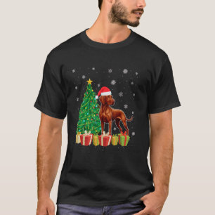Vizsla Dog Xmas Tree Lighting Santa Hat Vizsla Dog T-shirt