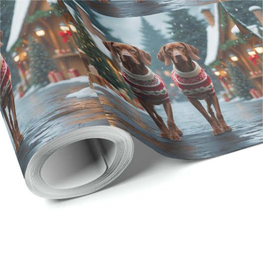 Vizsla Dogs Christmas Snow Holiday Cadeaupapier (Rol Hoek)