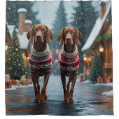 Vizsla Dogs Christmas Snow Holiday Douchegordijn (Voorkant)