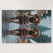 Vizsla Dogs Christmas Snow Holiday Legpuzzel (Horizontaal)