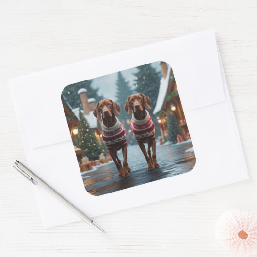 Vizsla Dogs Christmas Snow Holiday Vierkante Sticker (Envelop)