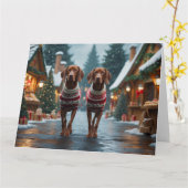 Vizsla Dogs Kerstmis Sneeuw Vakantie Kaart (Gele Bloem)