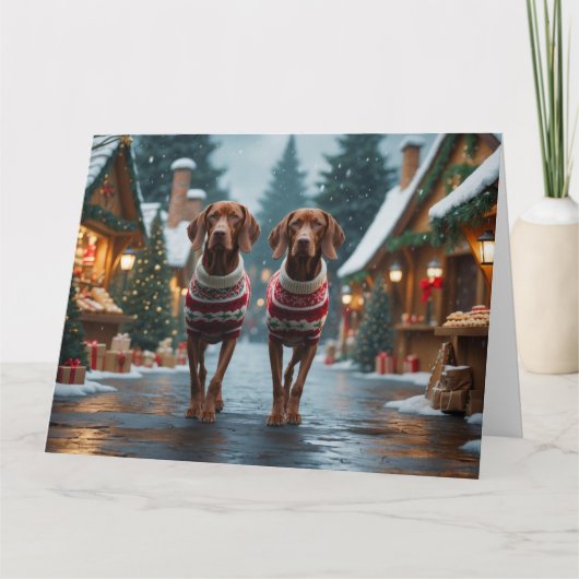 Vizsla Dogs Kerstmis Sneeuw Vakantie Kaart (Voorkant)