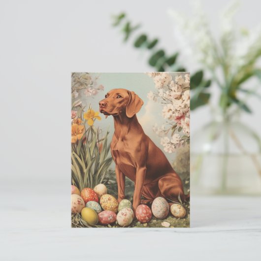 Vizsla  Easter Briefkaart (Staand voorkant)