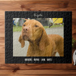 Vizsla Foto Hondenras Jigzaag Puzzle Legpuzzel<br><div class="desc">Een foto van een schattige Vizsla,  met de rasbenaming bovenaan en een paar woorden die het rastertemperament beschrijven,  geeft een geweldig cadeau aan elke eigenaar en liefhebber van Vizsla.</div>