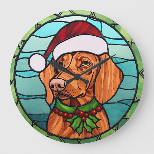 Vizsla Glas in lood Kerst Grote Klok (Voorkant)