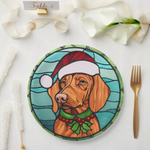 Vizsla Glas in lood Kerst Papieren Bordje