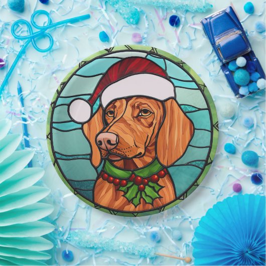 Vizsla Glas in lood Kerst Papieren Bordje (Feest)