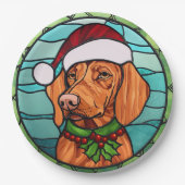Vizsla Glas in lood Kerst Papieren Bordje (Voorkant)
