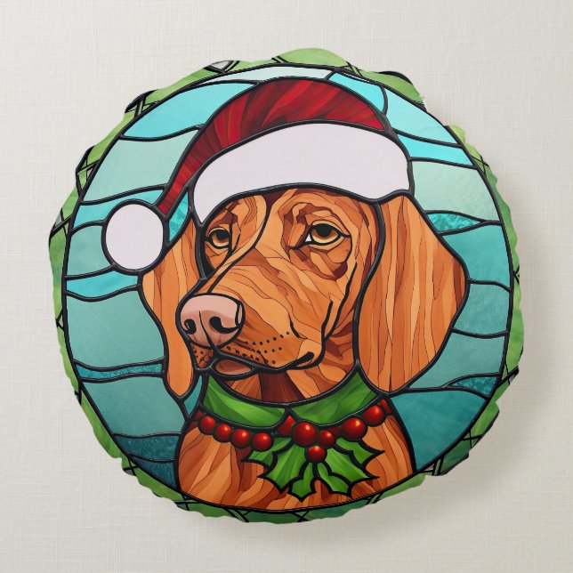 Vizsla Glas in lood Kerst Rond Kussen (Achterkant)