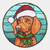 Vizsla Glas in lood Kerst Ronde Sticker (Voorkant)