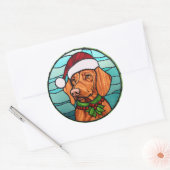 Vizsla Glas in lood Kerst Ronde Sticker (Envelop)