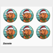 Vizsla Glas in lood Kerst Ronde Sticker (Vel)