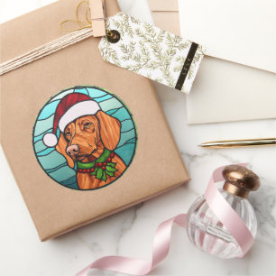 Vizsla Glas in lood Kerst Ronde Sticker