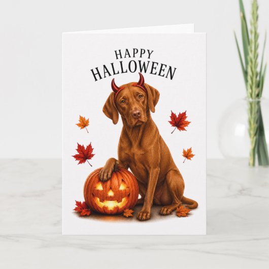 Vizsla Halloween Duivel Hond Kaart (Voorkant)